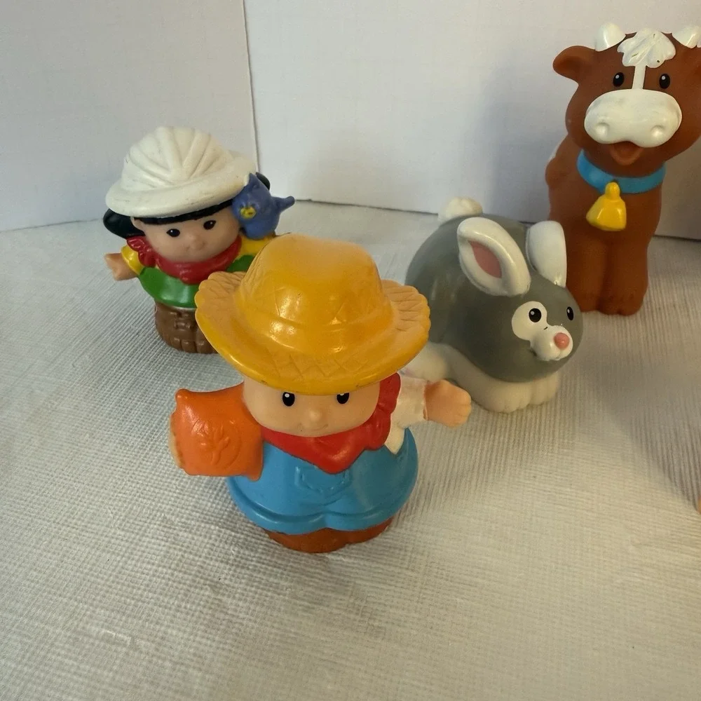 Fisher Price Little People Lot Of 9 KJ925 ANIMALS SOUNDS FARM Figures Apples Hay